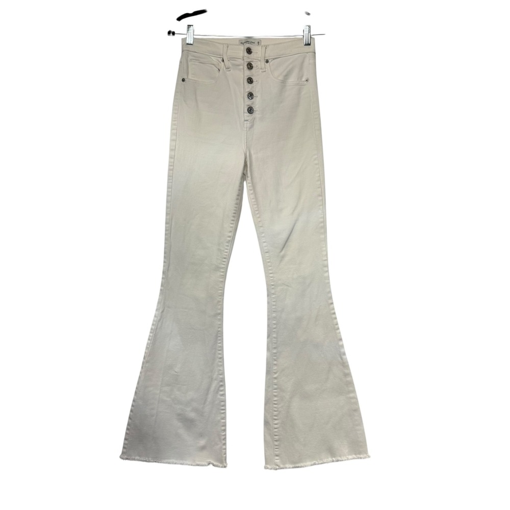Abercrombie & Fitch Ultra High Rise Flare Jeans White Button Fly Raw Hem 26/2R